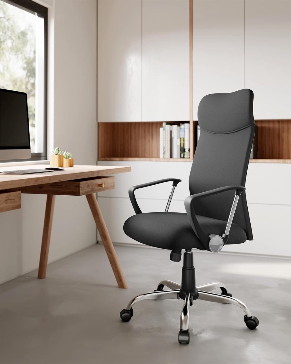 Ergonomische Bureaustoel met Gewatteerde Zitting, - Zwart - Zitting, Stoffen Bekleding, Draaibaar, Kantelbaar - Medahomestore