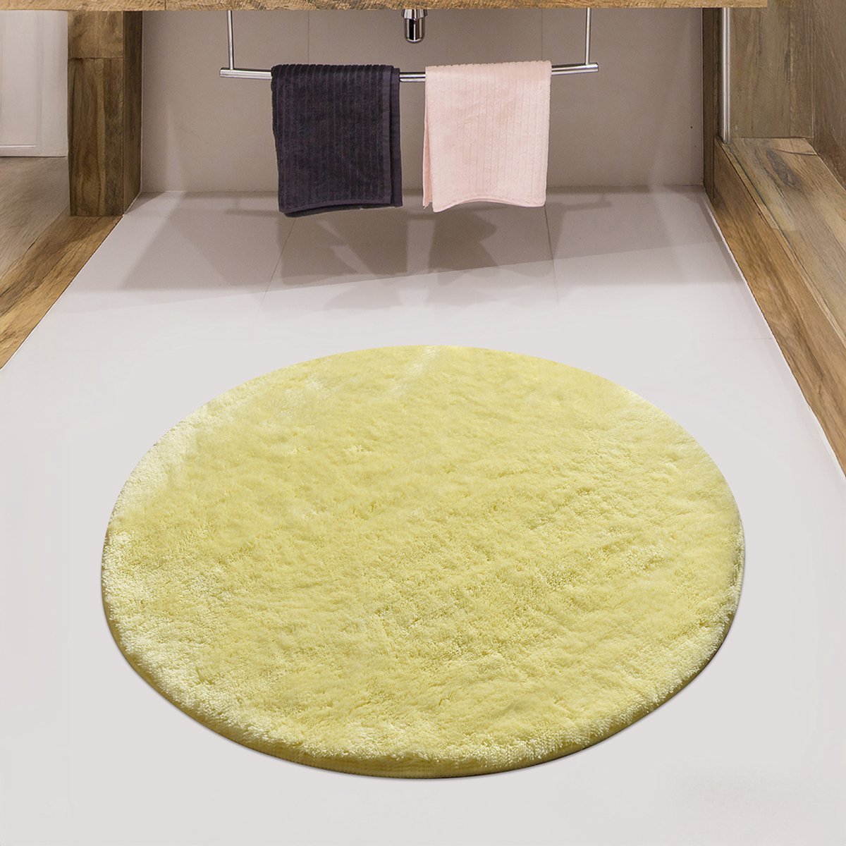 Bosdela ronde Wasbare, zachte en comfortabele badmatten - toiletmatten - ideaal voor de badkamer en het toilet. Ø90 cm Citroengeel