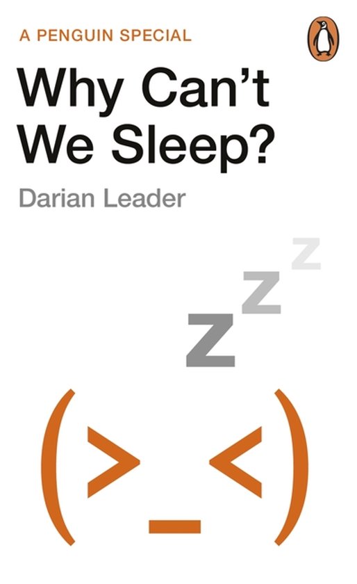 Livre "Why Can't We Sleep?" avec émoticône orange et Z de sommeil.