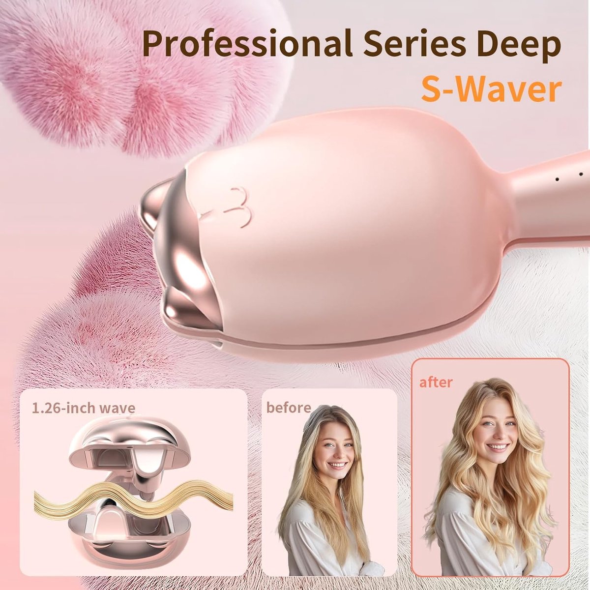 Krultang, beach wave curl bar, ion curler 1.26 inch dubbele - afbeelding 3