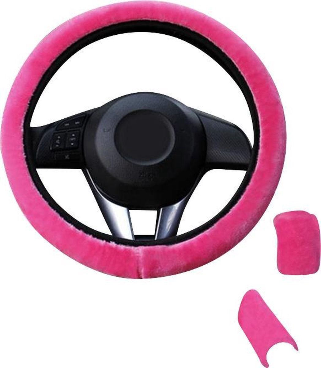 Stuurhoes Auto Set - Zacht Pluche - Fel Roze - Universeel - Kasey Products