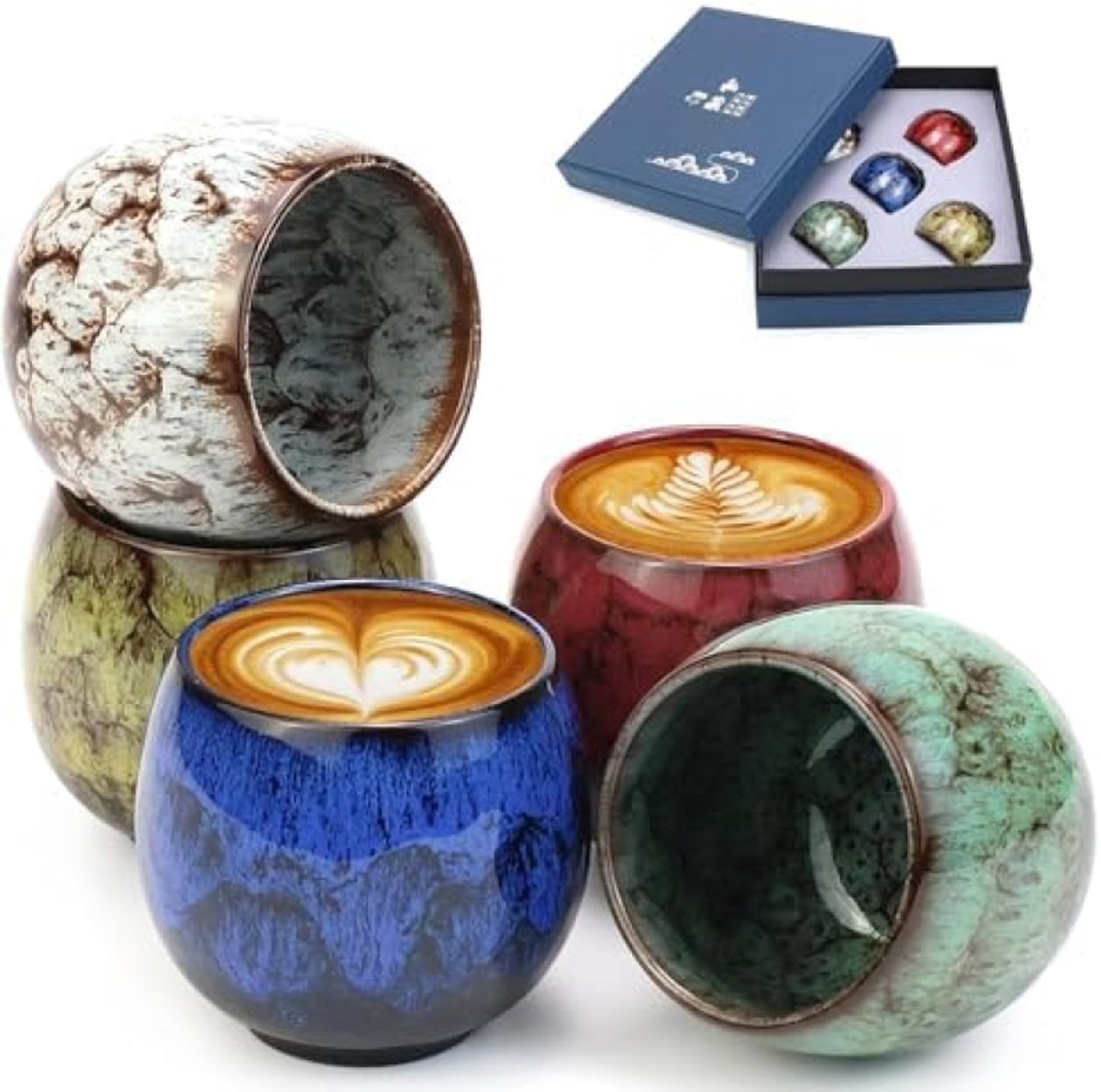 PromoHome Keramische Espressokopjes Set - 5 Stuks Dikwandig Design 110 ml