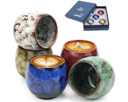 PromoHome Keramische Espressokopjes Set - 5 Stuks Dikwandig Design 110 ml