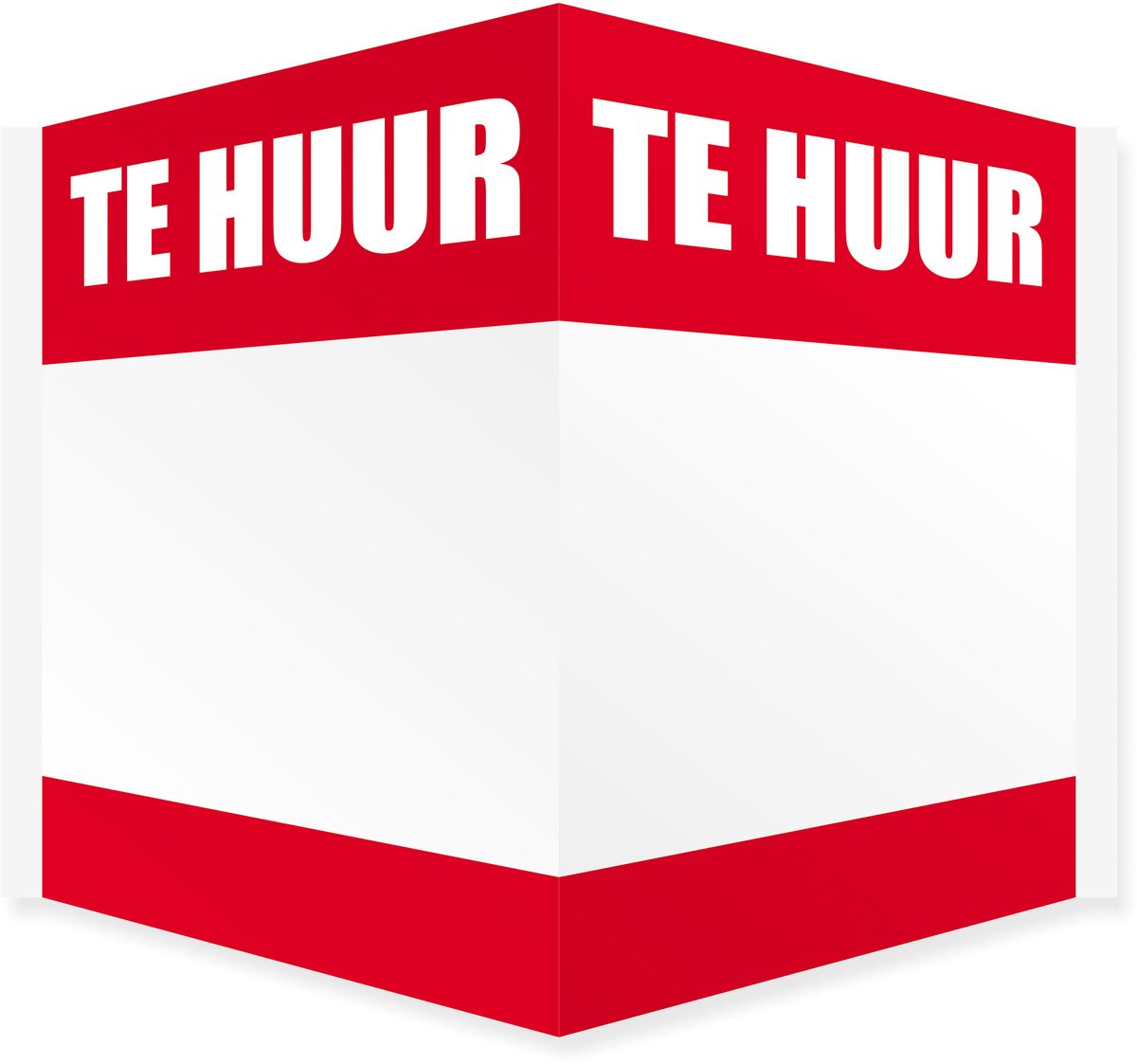Immobord / Raambord / Makelaarsbord | “TE HUUR” | Vouwbord 100x70 cm | Kanaalplaat | Incl. sterke dubbelzijdige tape | Rood | Wit | Verhuren