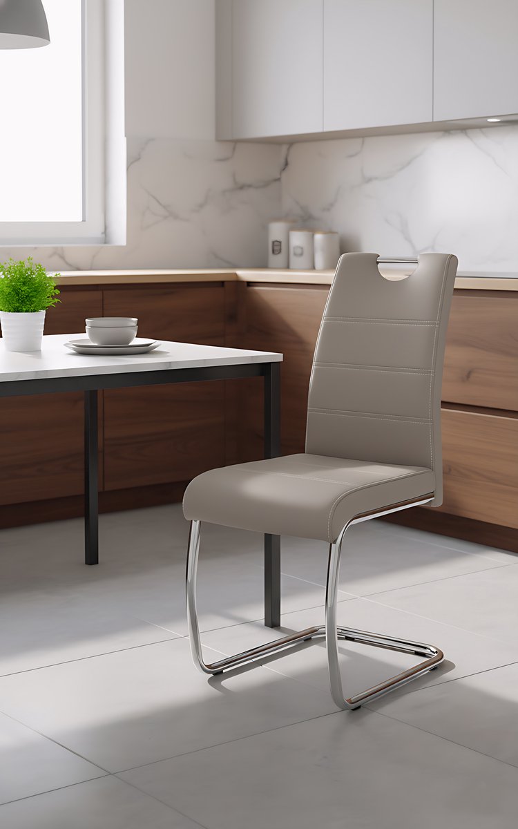 Eetkamerstoelen Set van 4 – - 59x43x98 cm - – Kunstleer Beige – Ergonomische - Medahomestore