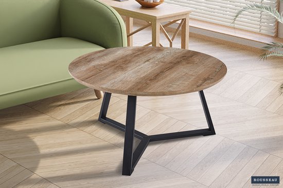Table basse en chêne ancien décor 'Paso' - H41 x L80 x P80 cm - Rousseau - Tables basses rondes - Brun - MDF - Tables basses rondes