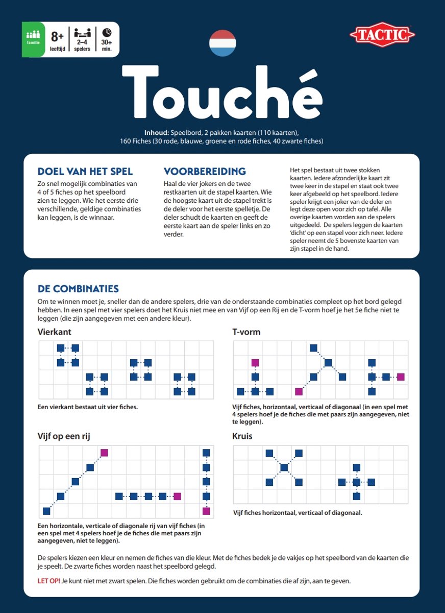 Tactic Touché – Bordspel – Tactisch kaartspel – Strategisch Pionnen en Kaarten Spel – Plaats Pionnen, Blokkeer Tegenstanders en Scoor Patronen – Familiespel – Winnaar Mensa Select-prijs – Bekroond Spel – 2 tot 4 Spelers – Vanaf 8 Jaar — afbeelding 4