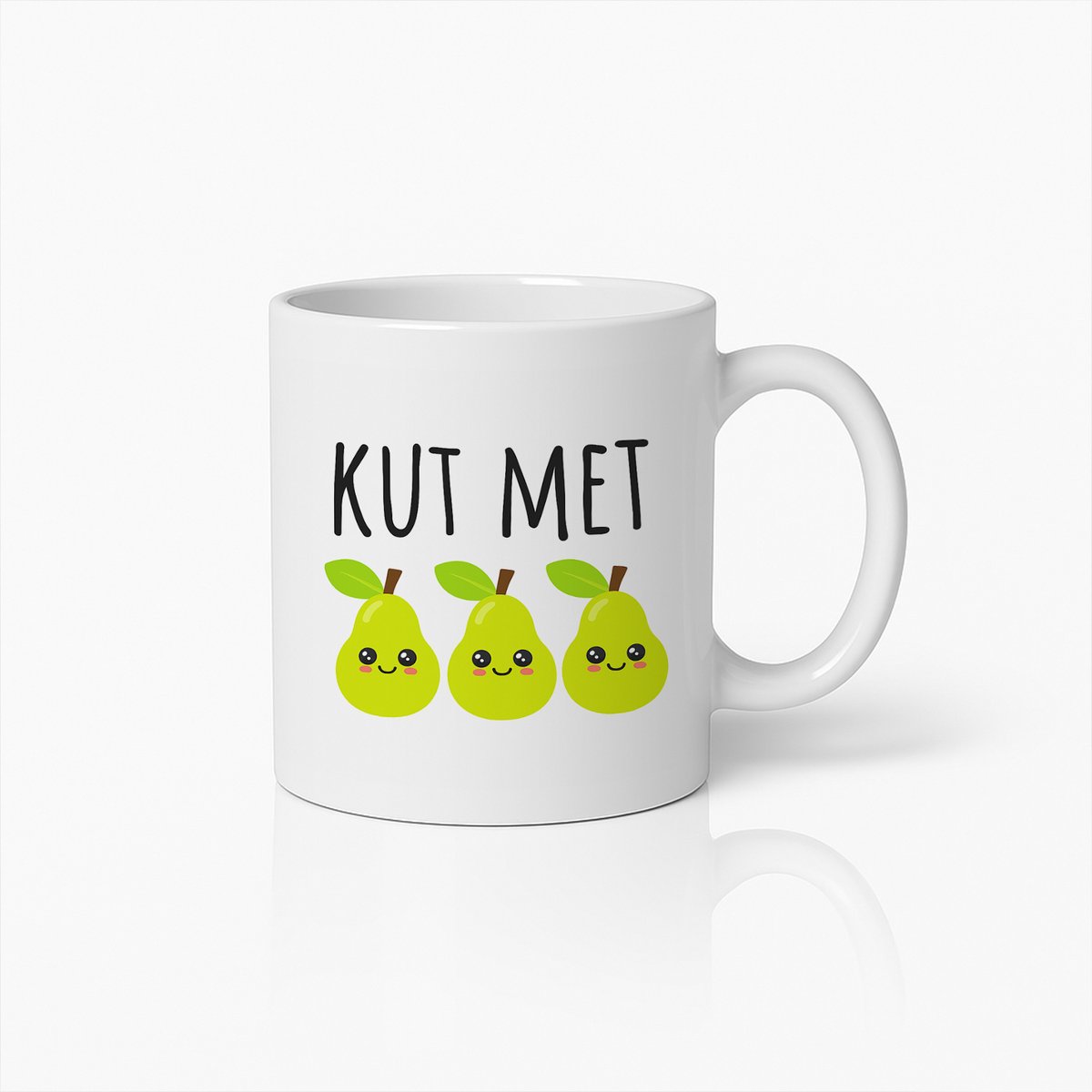 Kut Met Peren Mok 330ml – Witte Koffiemok met Schattige Peren Illustratie – Grappig Nederlands Humor Cadeau