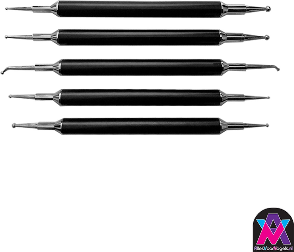 AVN - 5 dotting tools zwart - effen zwart - nailart