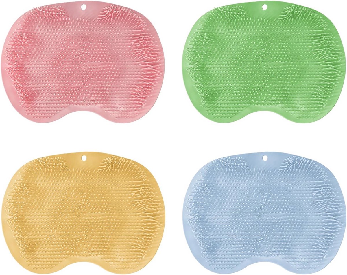 Set van 4 antislip siliconen douche- en badmatten met zuignappen voor rugschrobben en voetpeeling