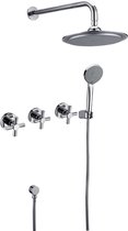 Hudor Douchecabine Compleet SC412 Erymanthe - Chroomkleurige Douche Cabine - Inbouw Design met Ronde Douchekop - Premium Messing