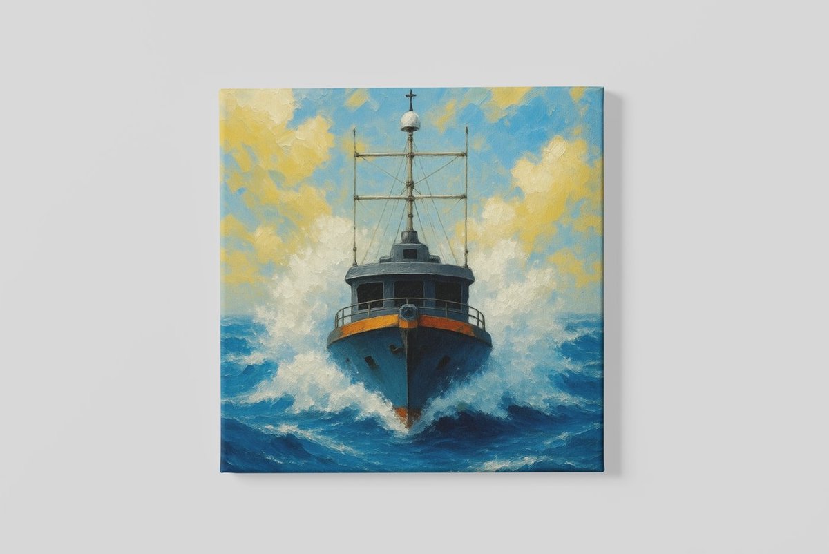 Vierkant Canvas Schilderij - Stoere Zeeschip - Kunst Print Op Canvas - 60x60 cm