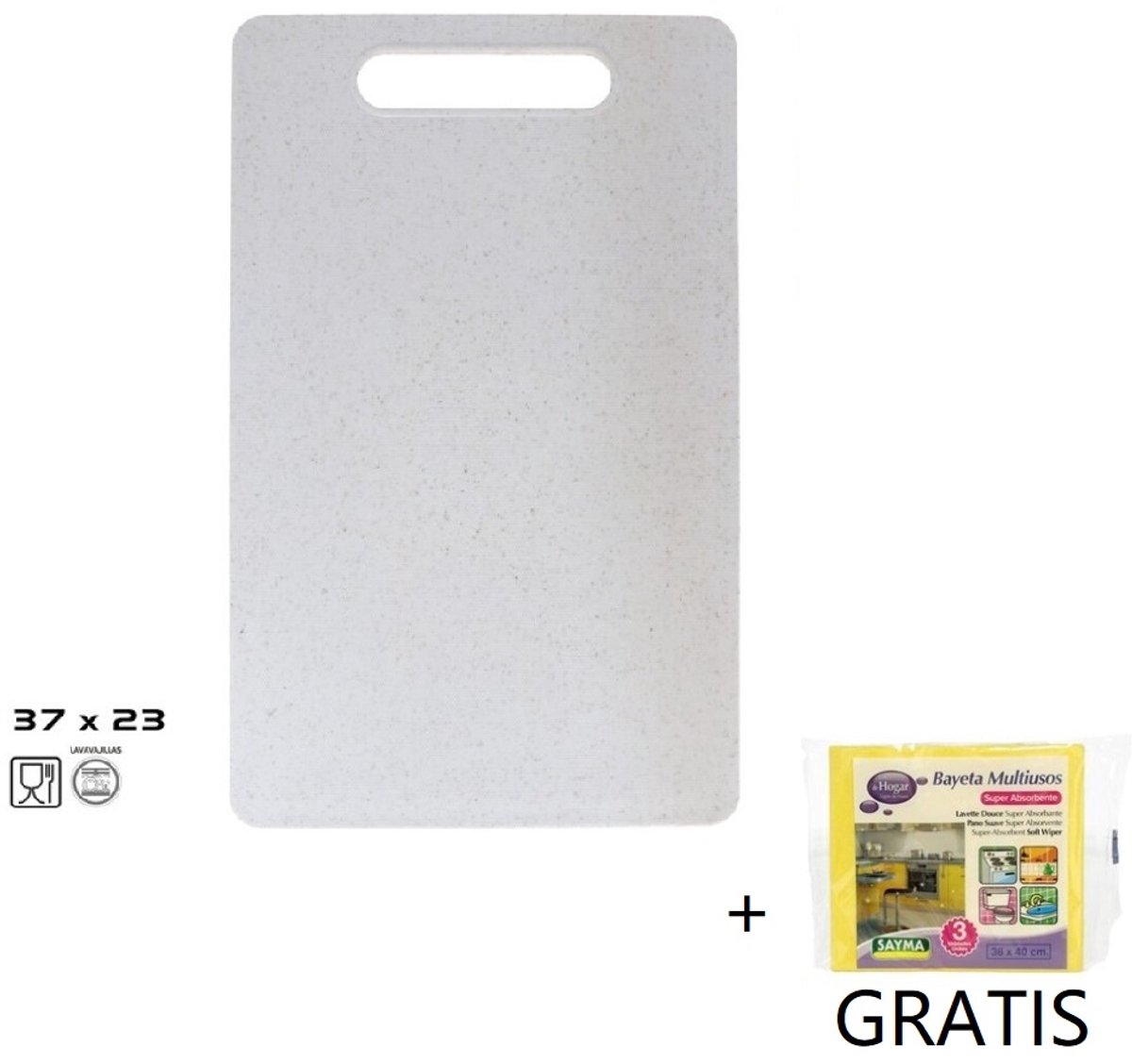 Snijplank 37X23 x 0.8 cm Creme wit - Vierkant Keuken snijplank- Keuken Graniet patroon effect- met pak 3 stuks gele doekjes- Kerstcadeau| Cadeau verjaardag