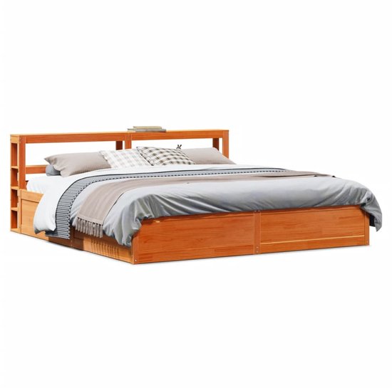 Opbergbed 140x200 cm - Volwassen bed met leeslampje en oplaadfunctie - linnen - naturel - zonder matras