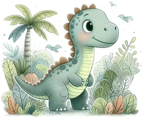 Muursticker 'Cartoon Dino' - Dinosaurus Sticker - Zelfklevend PVC - 42x38cm - Babykamer - Kinderkamer - Muur Decoratie