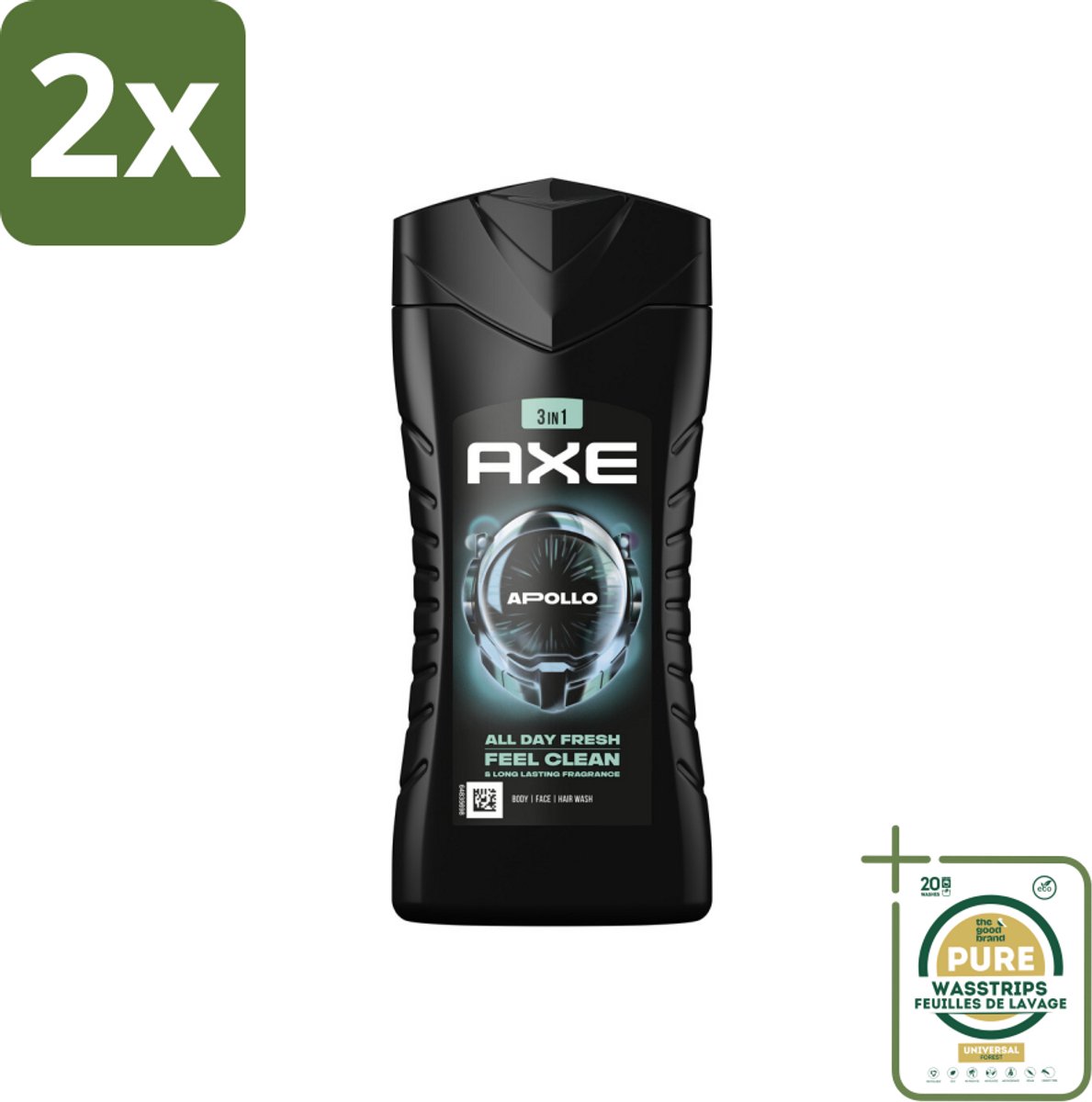 Axe 3-in-1 Douchegel Apollo 250 ml - Voordeelverpakking - 2 stuks - Salie - Cederhout