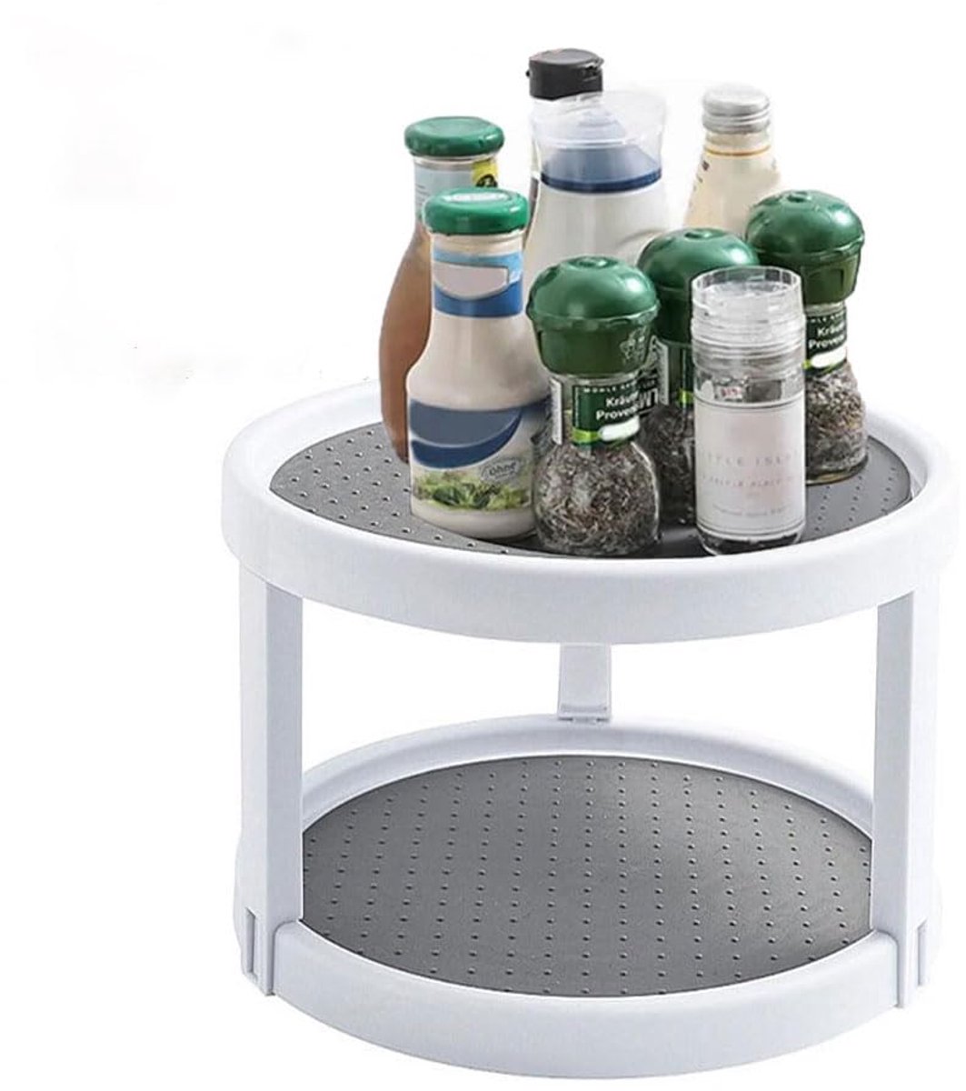 2-laagse draaibad, anti-slip, draaibad van 25 cm, 360 ° draaibare kruidbeheerder, geschikt voor keuken, koelkast, eetkamer, kantoor, badkamer