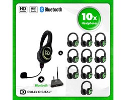 Dolly Digital® RD-Pro 10 Draadloze Koptelefoons voor groepen + Headmounted Microfoon – 10 HiFi Koptelefoons + Microfoon + Bluetooth + HiFi