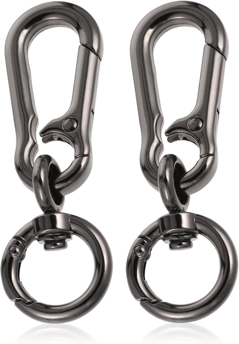 Rotating Carabiner Hooks - 2 x Metaal - Sleutelhanger met Swivel Joint - Zwart - Verwijderbare Lobster Clasp voor DIY Handbag en Ambachten