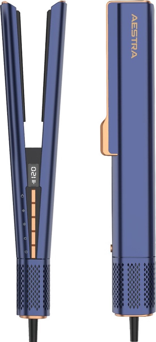 Aestra Hairstrait Pro - 2 in 1 Stijltang met Föhn - GEEN HITTESCHADE - 110.000RPM Motor - Haarstyling met lucht - Geschikt voor alle Haartypes - 2025 Model - Navy - Haardroger