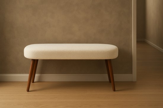 Bank met opbergruimte, linnenlook stof, houten poten, groen (116x44x58 cm