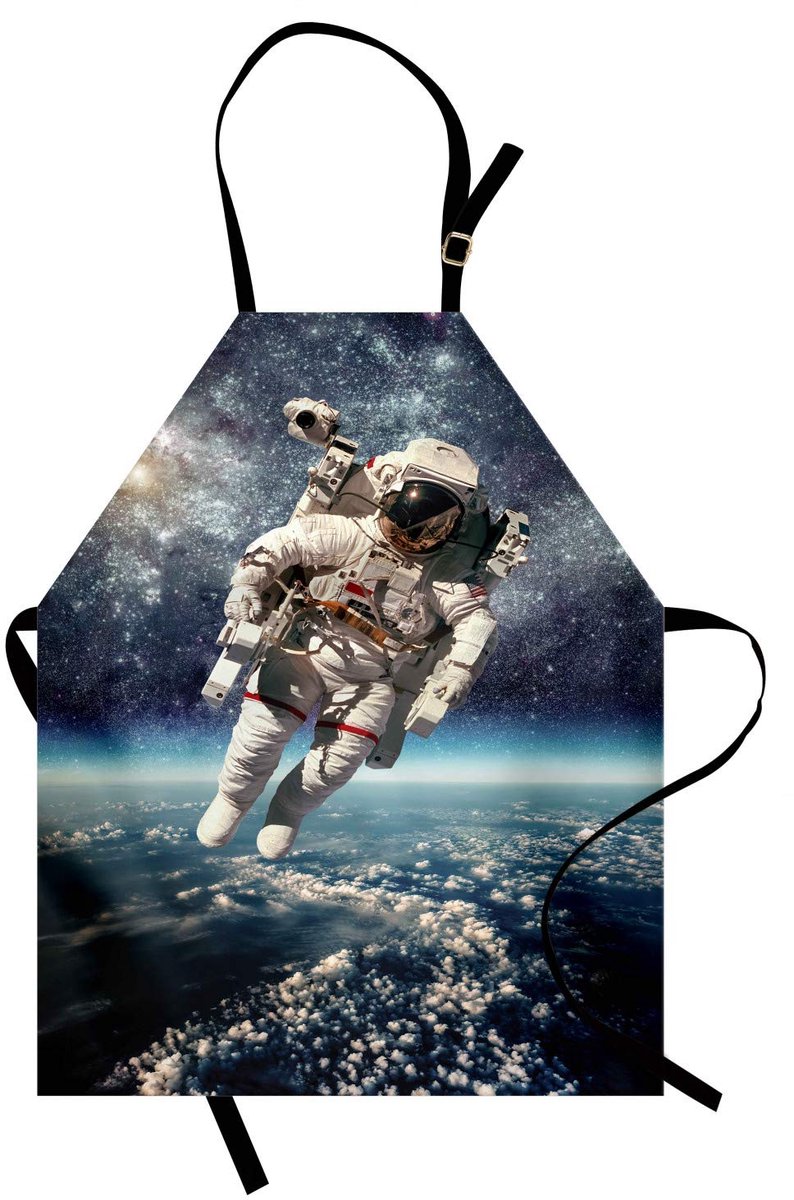 ABAKUHAUS Galaxis-kookschort: Astronaut zweeft in de ruimte boven de aarde-wereldbol, surrealistische beelden van de zwaartekracht, ruimtekunst; kleurvast, in hoogte verstelbaar, wasbaar, heldere digitale druk, grijs-blauw