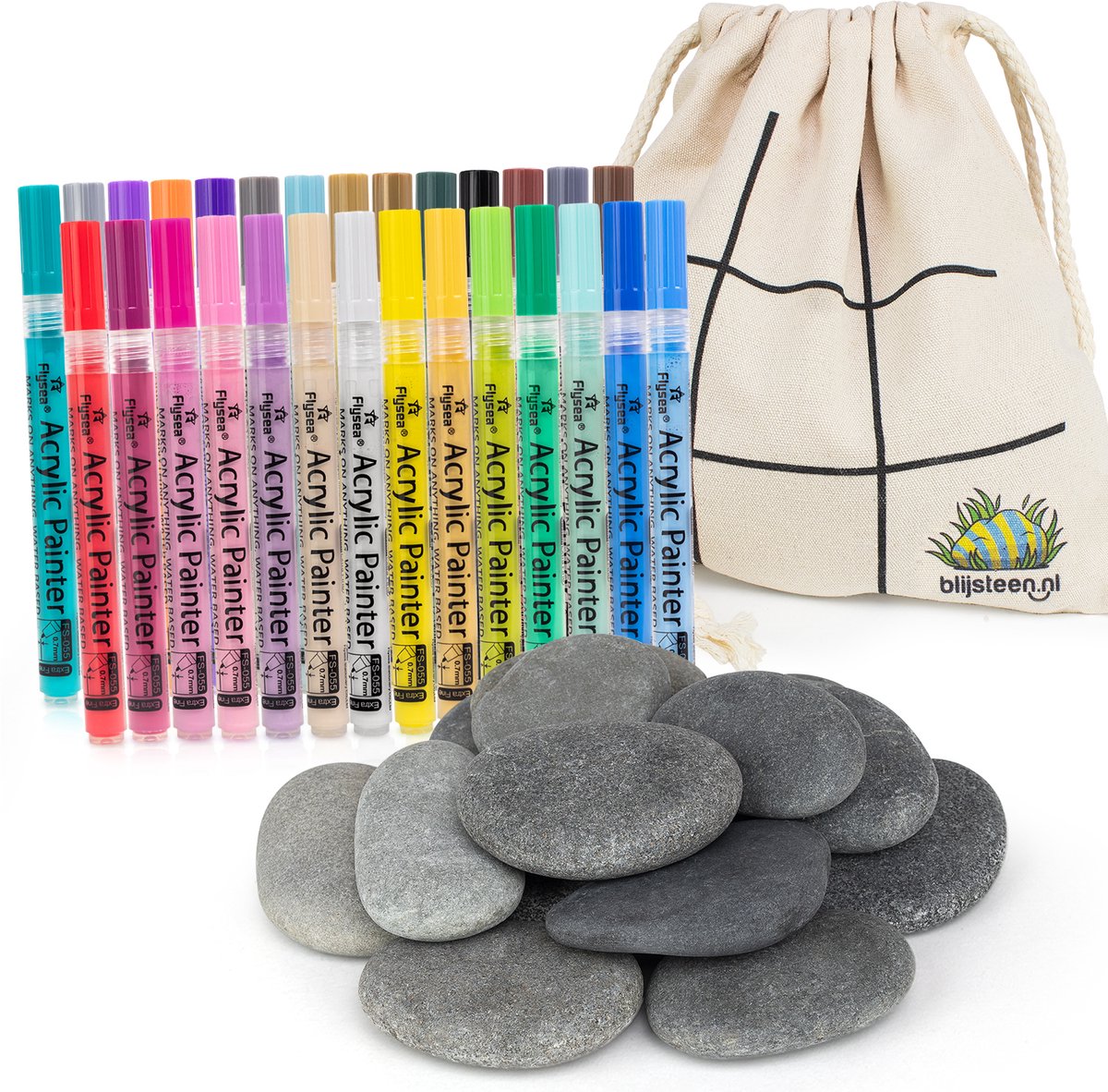Diamond Hobbies Happy Stones Pakket - 15 stenen & 28 acryl stiften