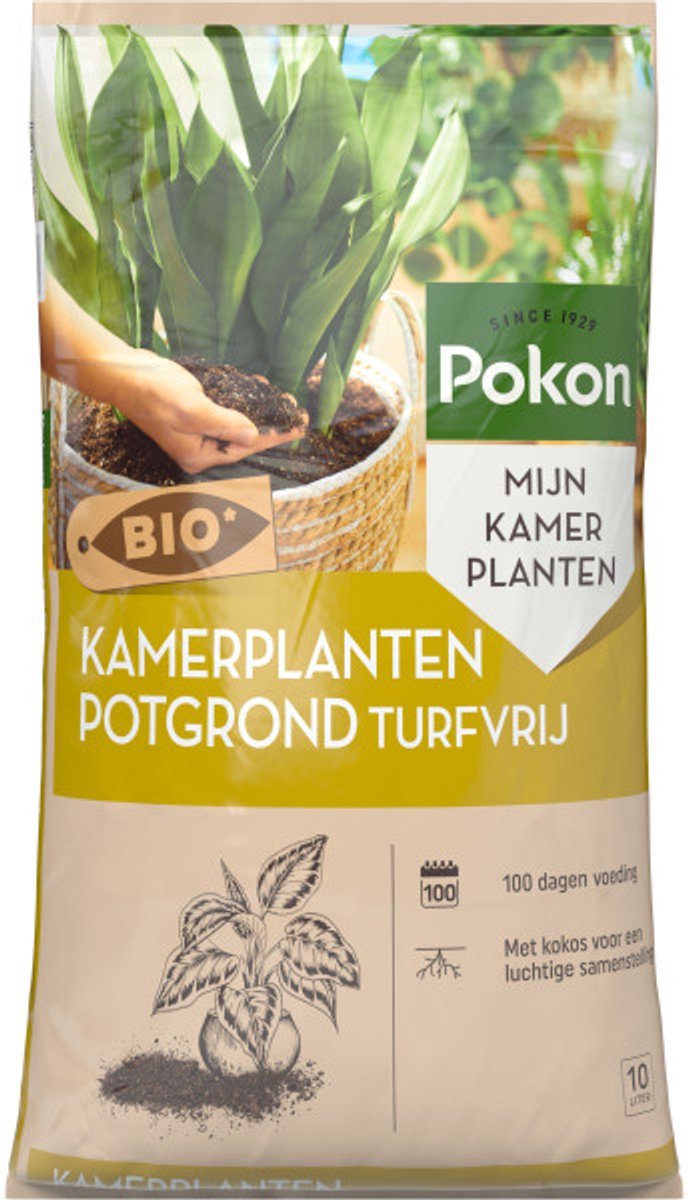 Pokon Bio Turfvrije Kamerplanten Potgrond - 10l - Biologische potgrond binnen - 100 dagen voeding