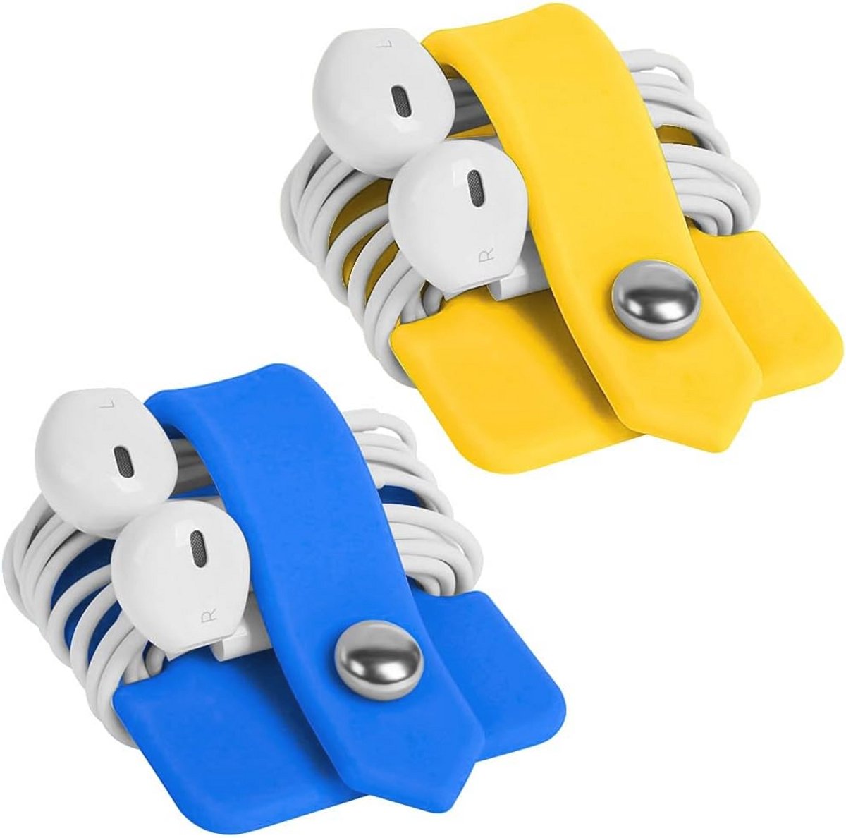 Hoofdtelefoonkabel Organizer - Siliconen Draagbaar en Compact voor Werk en Reizen (Geel en Blauw)