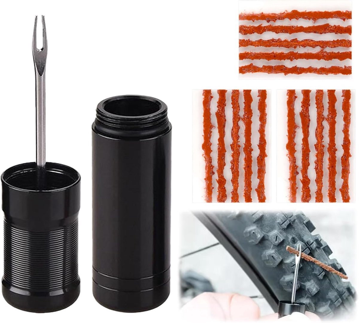 Tubeless Reparatieset - Fietsbandenreparatieset - Essentiële set met 10 rubberen banden - Reparatie van fietsbanden - Tubeless fietsbandenreparatieset - Boorgereedschap voor fiets，Fietsreparatiegereedschap en accessoires thumbnail 5