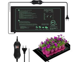 Verwarmingsmat voor planten, 50W verwarmingsmat voor zaailingen met thermostaat, versnelt de zaadkieming, brandveilig, IP67 waterdicht, geschikt voor huisdieren, reptielen en zaailingen, 54 x 26 cm.