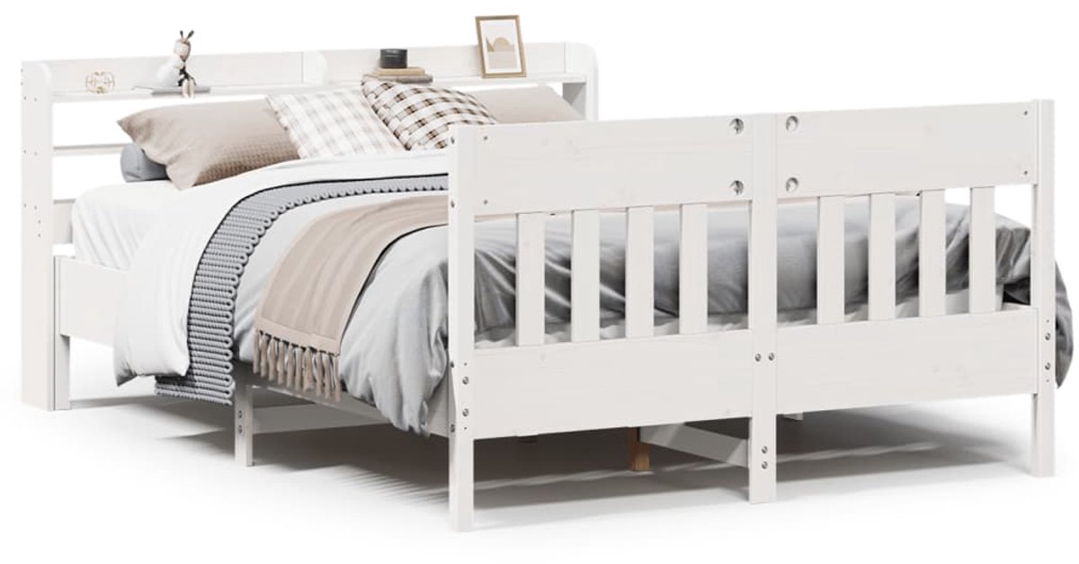Tweepersoonsbed | Dubbelbed | Volwassenenbed | Bedframe zonder matras massief grenenhout wit 150x200 cm