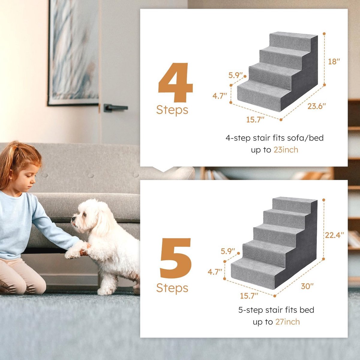 Hondentrap voor Kleine Honden - 5-Stappen Met Antislip en Afneembare Hoes - Ideaal Voor Bed en Bank
