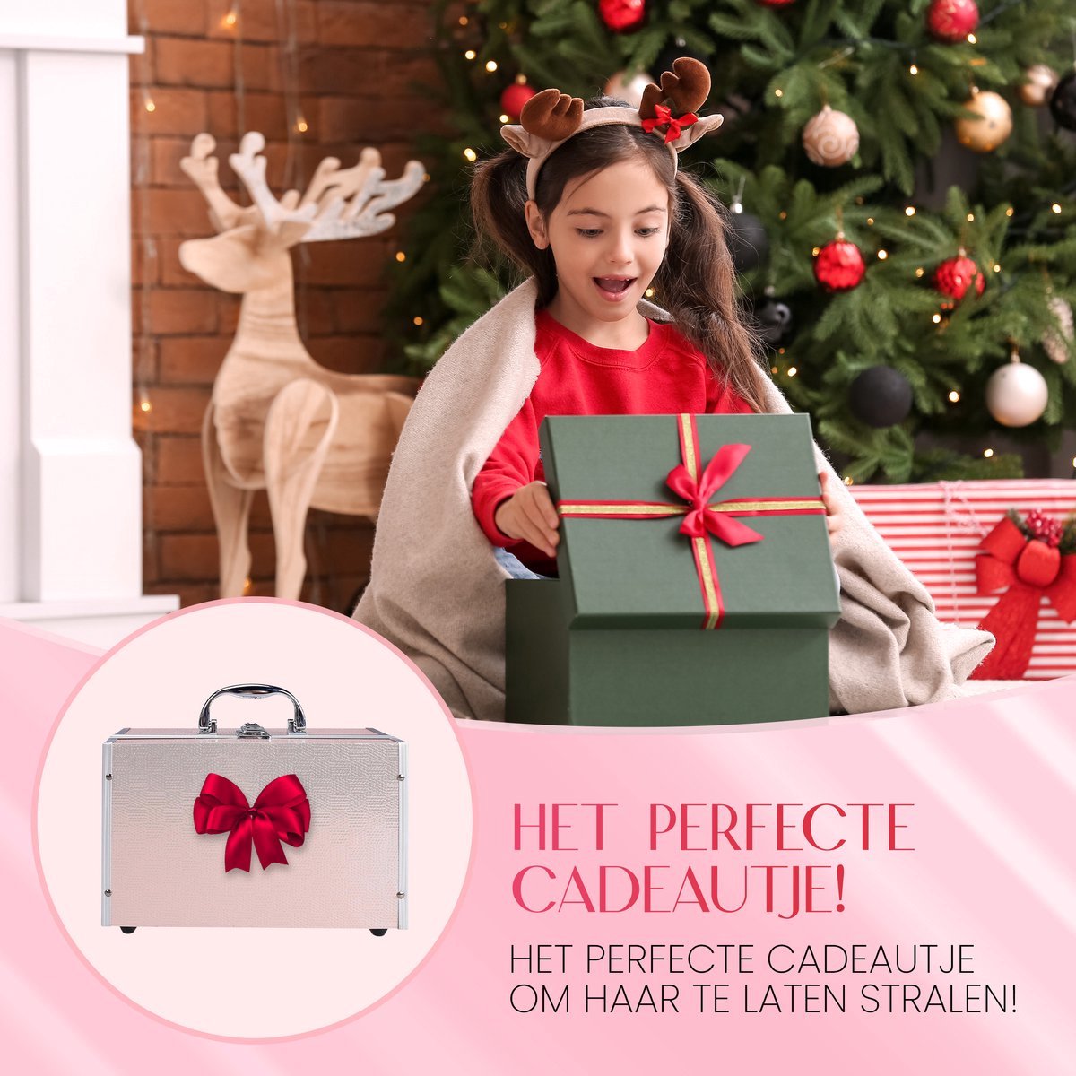 Roze Make Up Koffer Meisjes Met Inhoud 41-Delig - Set Inclusief Premium Roze Kwasten & Reis Etui - Make Up Koffer Kinderen - Make Up Koffer Gevuld - Cosmetica Koffer - Roze Beautycase Meisjes — cadeau in Verzorging - foto 3