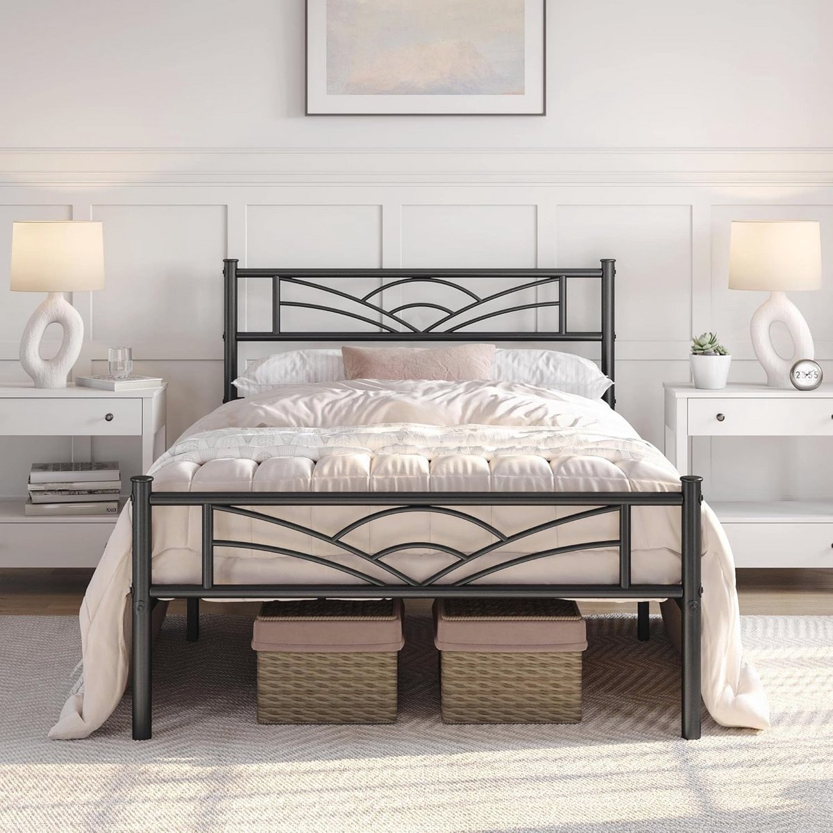 Modern metalen bedframe 90 x 190 cm voor slaapkamer en logeerkamer - zwart