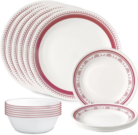 Moritz & Moritz BASIC 18-delige serviesset 6 personen, porselein tafelservies in klassiek wit, vaatwasser-, magnetron- en krasbestendig, borden set met 6 platte borden, 6 soepborden en 6 ontbijtborden