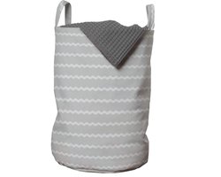 ABAKUHAUS grijze chevron-waszak, geometrisch streeppatroon, wasmand met handgrepen, trekkoordsluiting, voor wasserettes, 33 cm breed × 49 cm hoog, lichtgrijs en parelgrijs