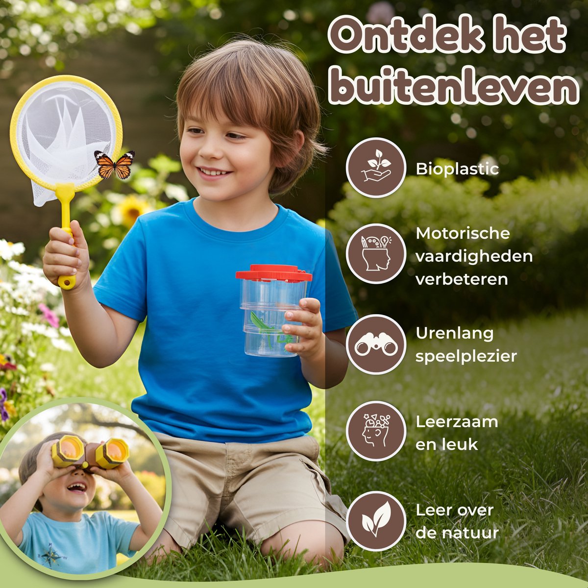 ANNSTÉ Insectenpotje - met Vergrootglas Kinderen - Insecten Speelgoed - Educatief Speelgoed - Insecten Explorer - Insectenloep - Ontdekken - Insectenkijker - Loeppotje - Buitenspeelgoed - Bioplastic - 10 Delige Set — afbeelding 9