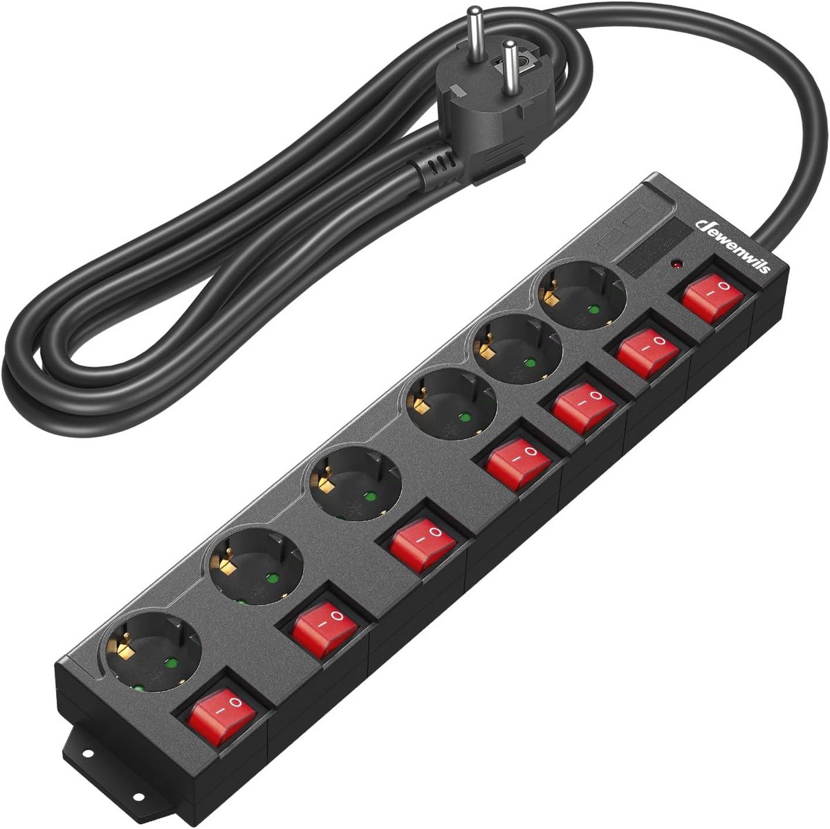Muilenstecker met Schakelaar - 6 Uitgangen en 3 Meter Kabel, Zwart