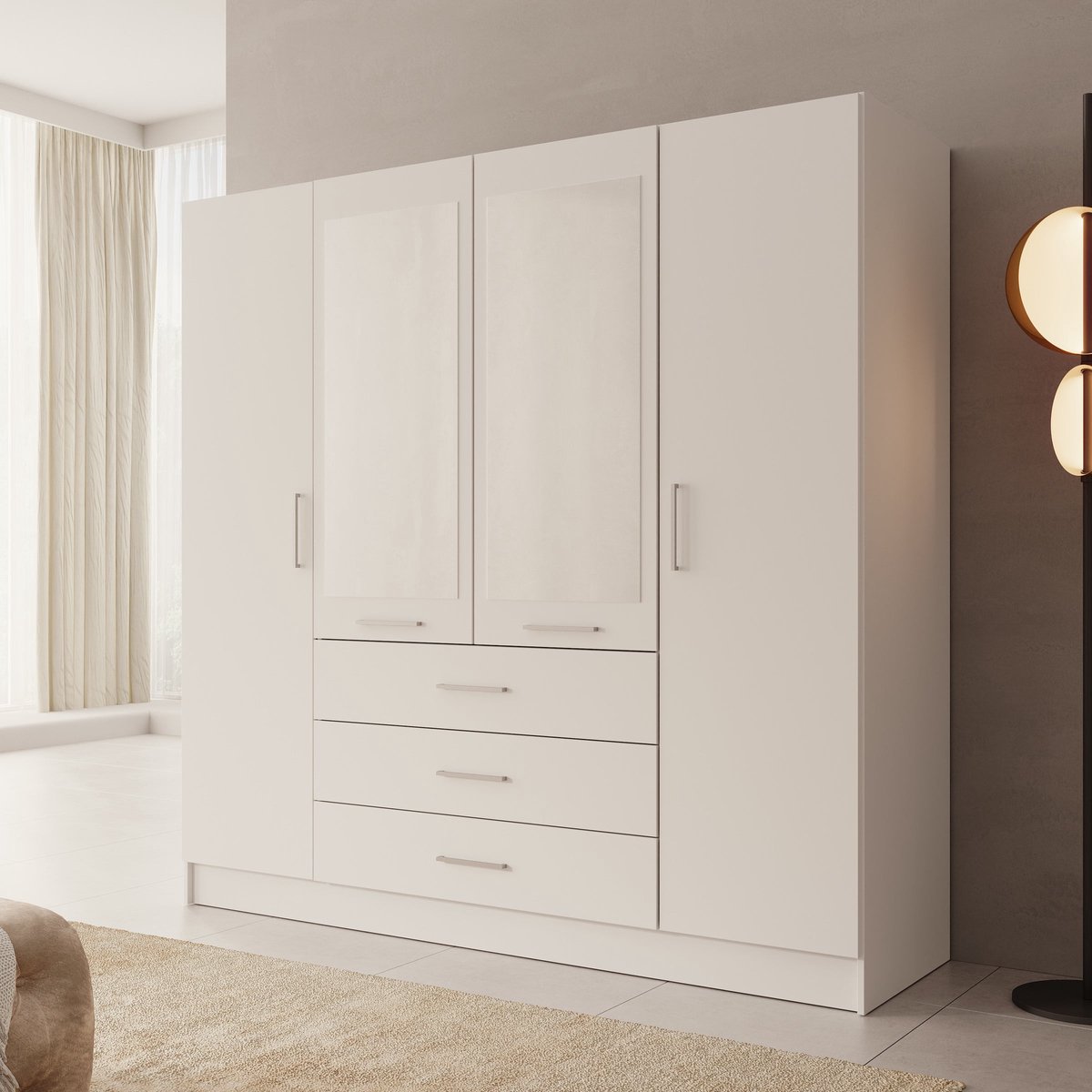 MEUBELLA Komodo - Kledingkast met 4 deuren - Wit - 200x61x201 cm