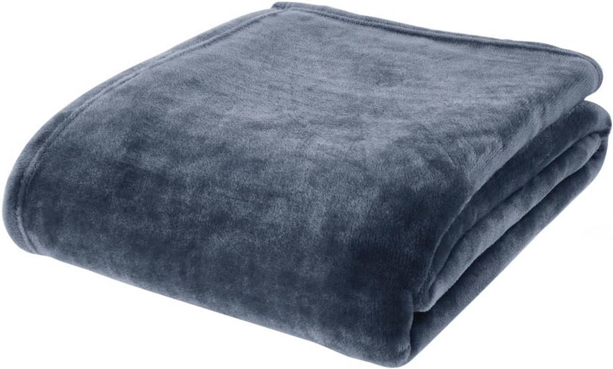Extra Large Raschel Velvet Touch Plaid 200X240cm - Navy