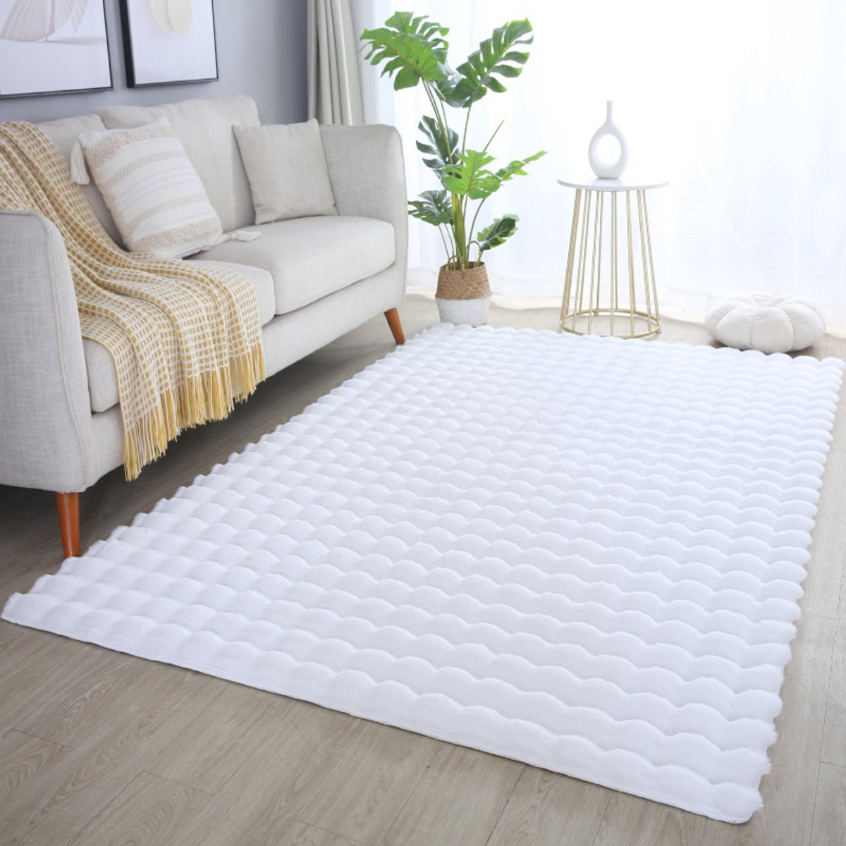 Zacht fluffy vloerkleed wit 140 x 200 cm tapijt