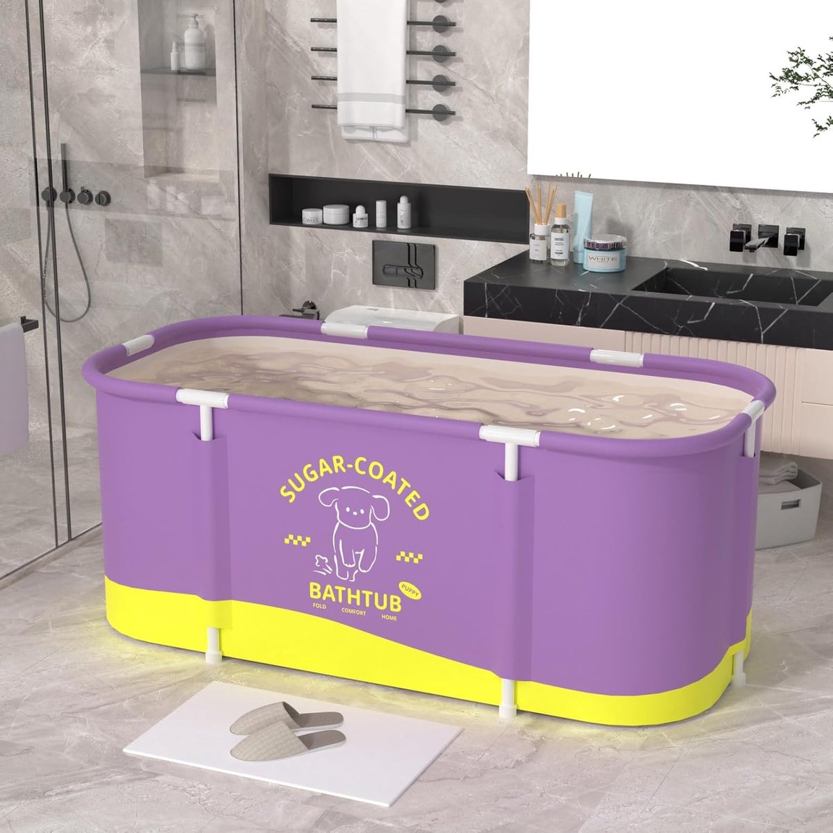 Draagbare Opvouwbare Badkuip voor Volwassenen – Industrial Home Luxe Compact Spa Bad – IJsbad & Warmtebad – Persoonlijke Badkuip voor Kleine Badkamers, Douchecabines & Appartementen – 115 x 59,6 x 50 cm – Paars