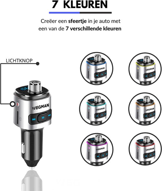 Wegman Bluetooth FM Transmitter - Autolader USB - Carkit - Bluetooth Auto Radio - SD Kaart - USB Stick