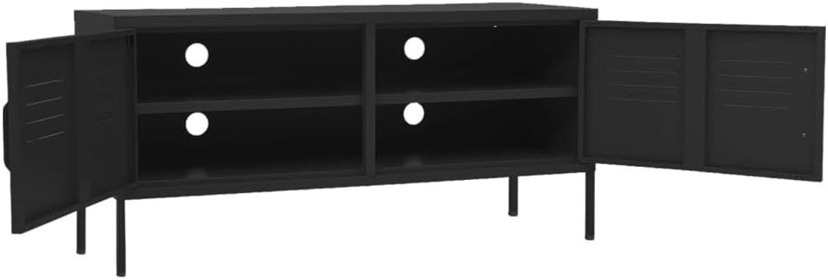 Modern Zwarte Tv-Kast met 2 Deuren | Lage Kast, Hifi- en Televisiemeubel, Stalen Constructie, 105 x 35 x 50 cm – Altameubel