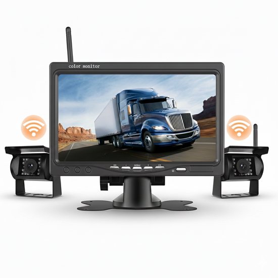 BrandWay Bedrade Achteruitrijcamera Set Met 2 Camera's En 7 Inch Scherm Auto Camper Caravan Vrachtwagen Landbouw 2 BrandWay Bedrade Achteruitrijcamera Set Met 2 Camera's En 7 Inch Scherm Auto Camper Caravan Vrachtwagen Landbouw 2