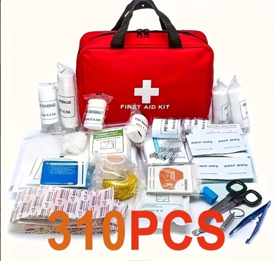 EHBO-set voor kinderen, waterdicht, 113-delig, compact en schattige EHBO-set voor thuis, auto, op reis, bij het wandelen en tijdens het sporten, rood