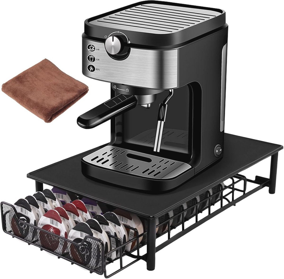 Espresso Capsulehouder - Koffiecup Opberger - Keuken Organiseren - Stapelbaar met Lade - 42 x 28 x 10.5 cm - Zwart