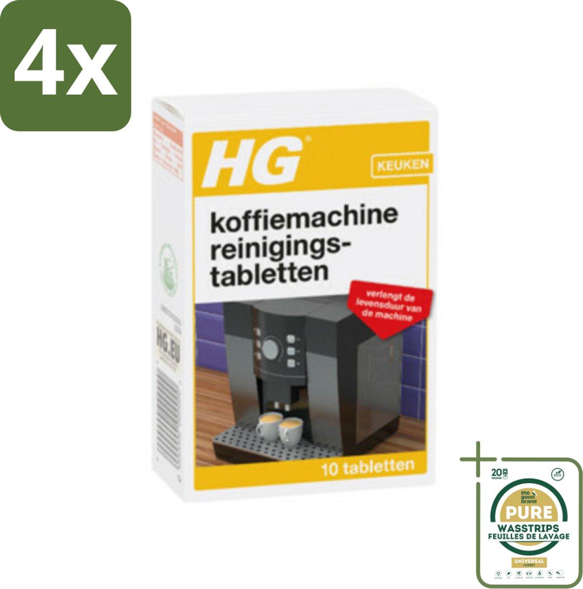 HG - Koffiemachine Reinigingstabletten - Verlengt Levensduur Machine - 10 Tabletten - Voordeelverpakking - 4 stuks - Koffievet verwijderen - Koffiemachine onderhoud
