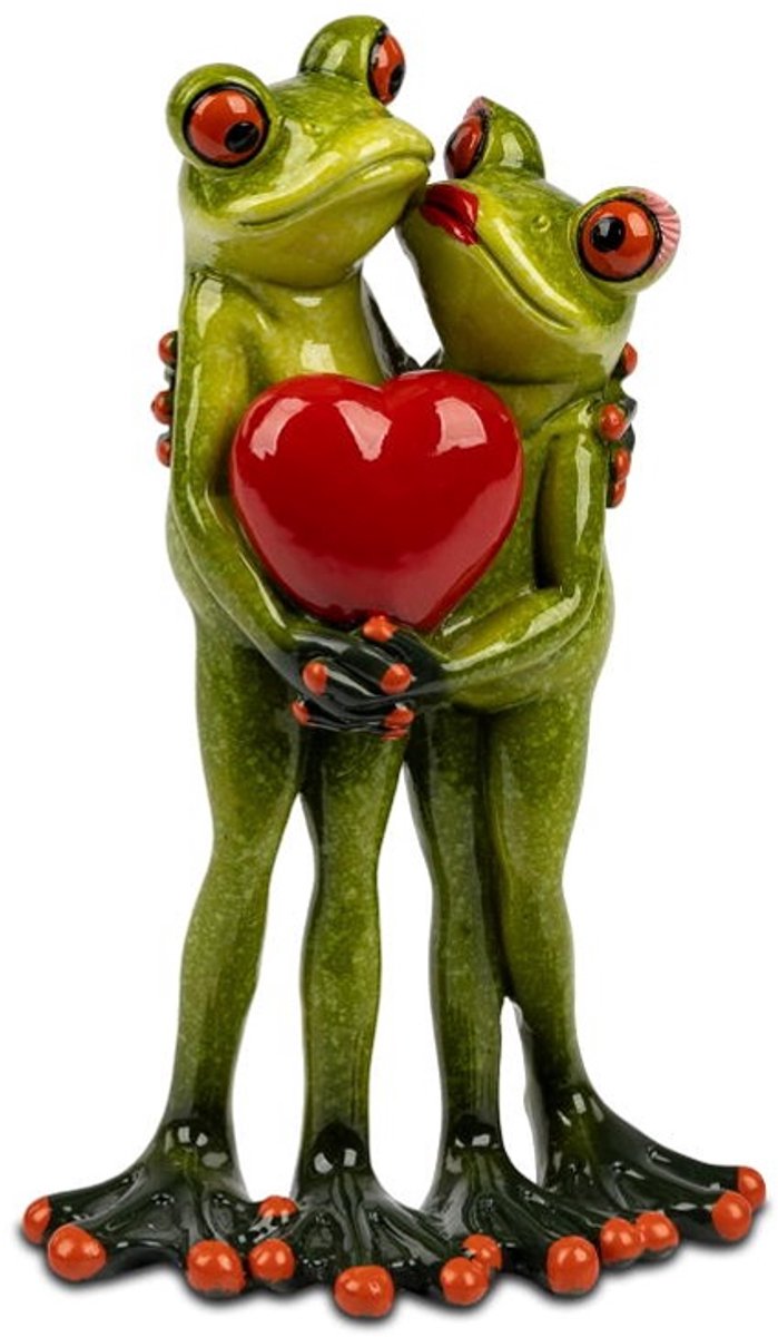 Kikkers - Liefde - Opkikker - Hart - Groen - Beeld - 16x10x6cm - Keramiek